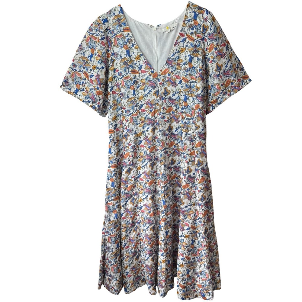 Boden Full Skirt Paneled Linen Blend Midi Dress  Multicolor Paisley Vine 12 - Picture 2 of 12